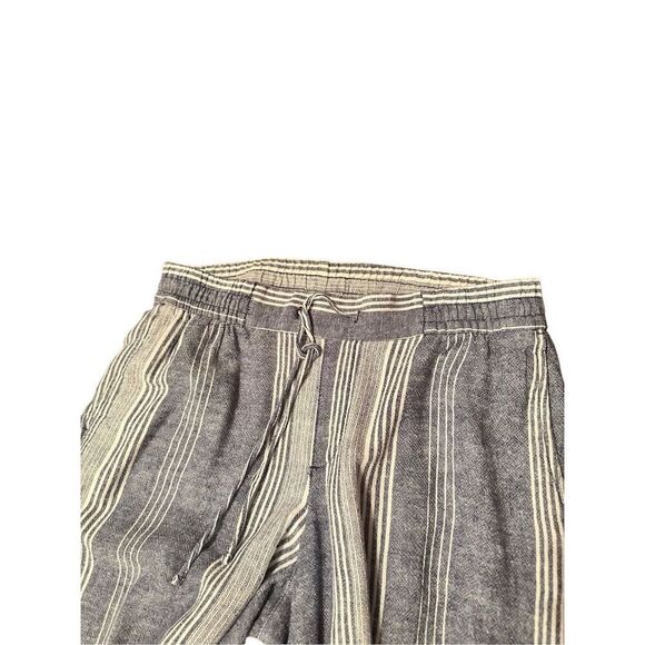 Old navy striped linen wide leg pants sz Small blue/cream drawstring pull on wom - Picture 7 of 7